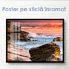 Poster - Purple sunset at the rocky beach, 45 x 30 см, Canvas on frame