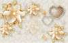 Wall Mural - Beige flowers and a heart-shaped pendant on a gentle background