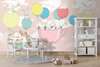 Nursery Wall Mural - Cute bunnies with balloons on a pink background