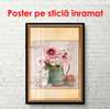 Poster - Bouquet of pink flowers in a green vase, 60 x 90 см, Framed poster, Provence