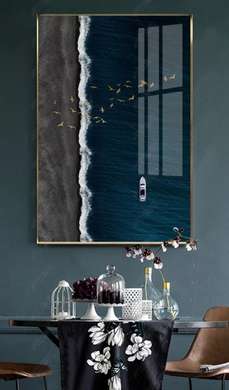 Постер - Яхта в голубом море, 60 x 90 см, Постер на Стекле в раме