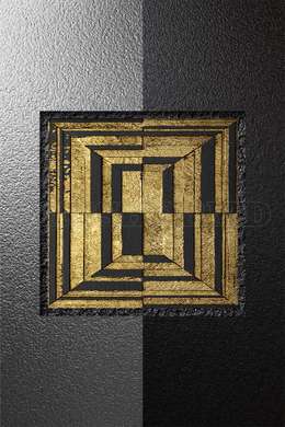 Poster - Metallic With golden details abstraction, 60 x 90 см, Framed poster on glass, Abstract