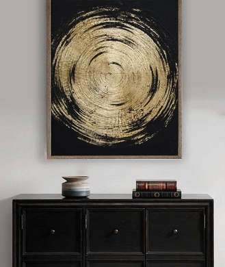 Постер - Абстрактный золотой круг, 60 x 90 см, Постер на Стекле в раме