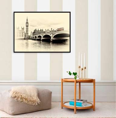 Poster - Photograph of London Bridge, 90 x 45 см, 90 x 30 см, Framed poster on glass, Vintage