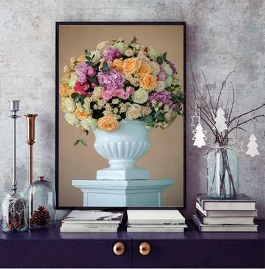 Poster - Vase with flowers on a light background, 60 x 90 см, Framed poster, Still Life