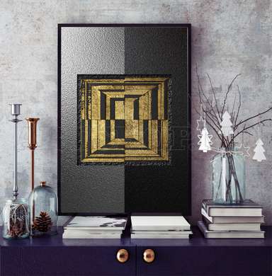 Poster - Metallic With golden details abstraction, 60 x 90 см, Framed poster on glass, Abstract