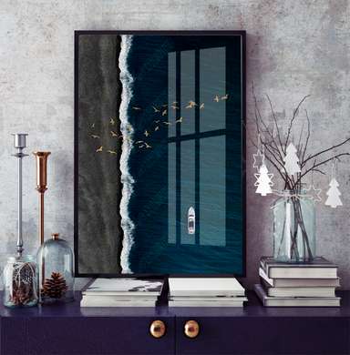 Poster - Iaht în marea albastră, 60 x 90 см, Poster inramat pe sticla