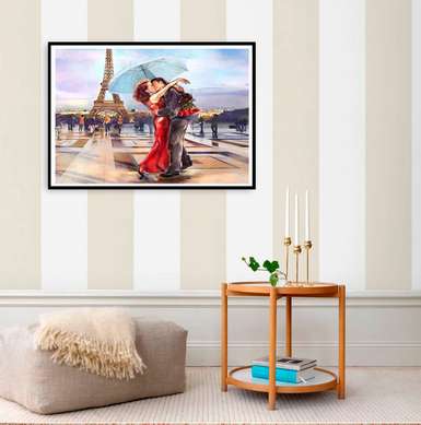 Постер - Любовь в Париже, 45 x 30 см, Холст на подрамнике, Разные