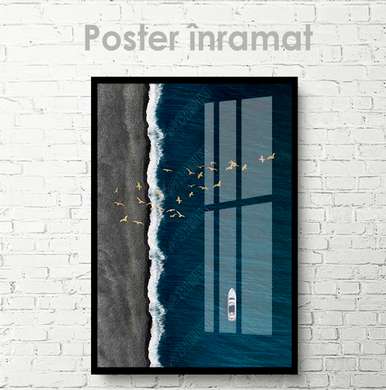 Poster - Yacht in the blue sea, 60 x 90 см, Framed poster on glass