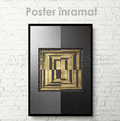 Poster - Metallic With golden details abstraction, 60 x 90 см, Framed poster on glass, Abstract