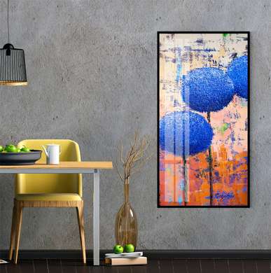 Poster - Fancy blue flowers, 50 x 150 см, Framed poster on glass, Nature
