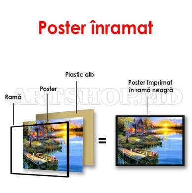 Poster - Colibă ​​lângă iaz, 45 x 30 см, Panza pe cadru, Diverse