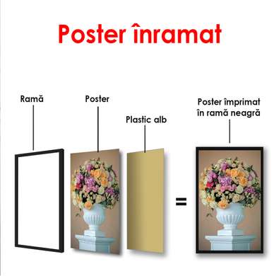 Poster - Vaza de flori pe un fundal delicat, 60 x 90 см, Poster înrămat, Natură Moartă
