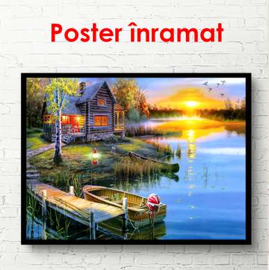 Poster - Hut by the Pond, 45 x 30 см, Canvas on frame, Different