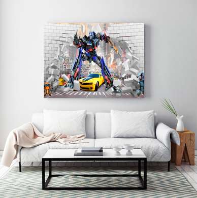 Poster - Blue transformer in the city, 90 x 60 см, Framed poster