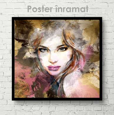 Постер - Нарисованная девушка, 100 x 100 см, Постер на Стекле в раме