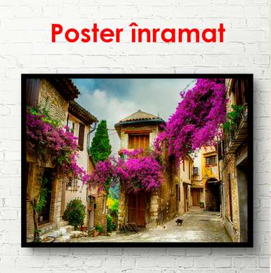 Poster - Curtea cu copaci purpurii, 90 x 60 см, Poster înrămat, Orașe și Hărți