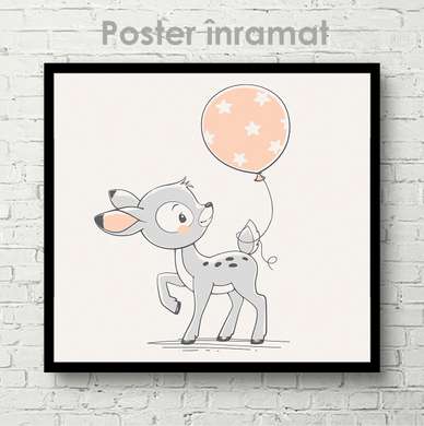 Poster - Fawn, 100 x 100 см, Framed poster on glass, For Kids