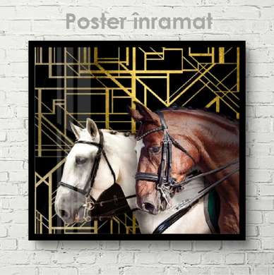 Постер, Две лошади, 40 x 40 см, Холст на подрамнике, Животные