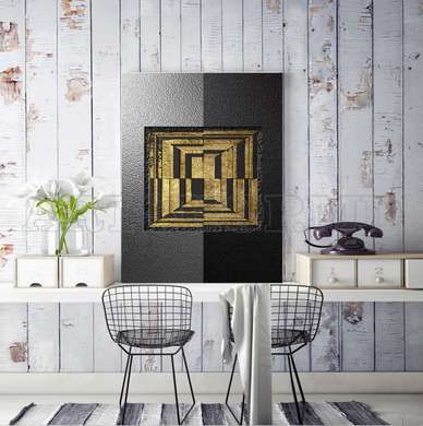 Poster - Metallic With golden details abstraction, 60 x 90 см, Framed poster on glass, Abstract