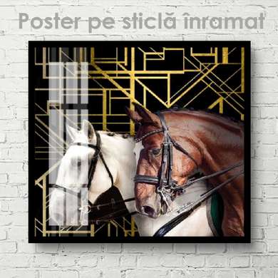 Poster, Doi cai, 40 x 40 см, Panza pe cadru, Animale
