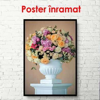 Poster - Vaza de flori pe un fundal delicat, 60 x 90 см, Poster înrămat, Natură Moartă