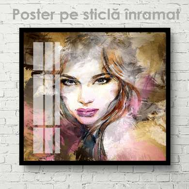 Постер - Нарисованная девушка, 100 x 100 см, Постер на Стекле в раме