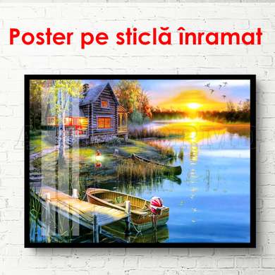 Poster - Colibă ​​lângă iaz, 45 x 30 см, Panza pe cadru, Diverse