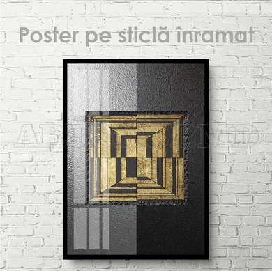 Poster - Abstract metalic cu detalii aurii, 60 x 90 см, Poster inramat pe sticla, Abstracție