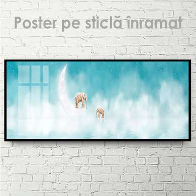 Poster - Elephants on the moon, 60 x 30 см, Canvas on frame