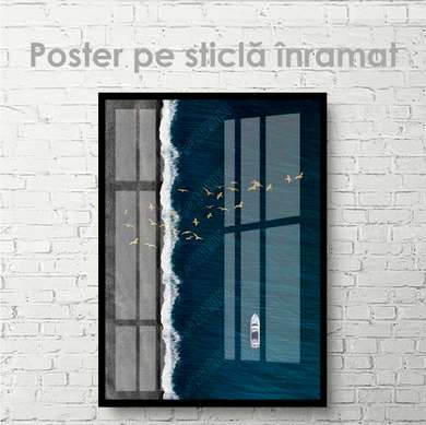 Poster - Yacht in the blue sea, 30 x 45 см, Canvas on frame