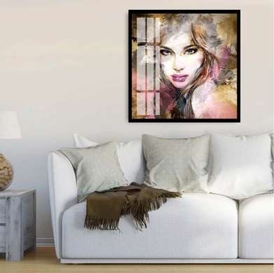 Poster - Painted girl, 100 x 100 см, Framed poster on glass