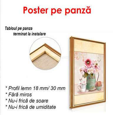 Poster - Buchetul de flori roz într-o vază verde, 60 x 90 см, Poster înrămat, Provence