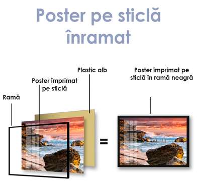 Poster - Apus purpuriu lângă plaja stâncoasă, 45 x 30 см, Panza pe cadru, Natură
