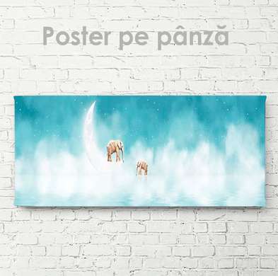 Poster - Elephants on the moon, 90 x 45 см, Framed poster on glass