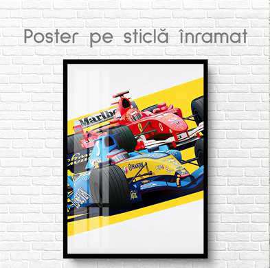 Poster - Bright cars, 60 x 90 см, Framed poster on glass, Transport