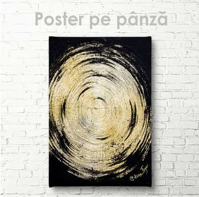 Постер - Абстрактный золотой круг, 60 x 90 см, Постер на Стекле в раме