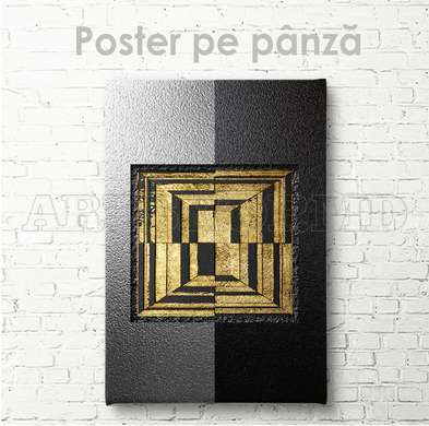 Poster - Metallic With golden details abstraction, 60 x 90 см, Framed poster on glass, Abstract