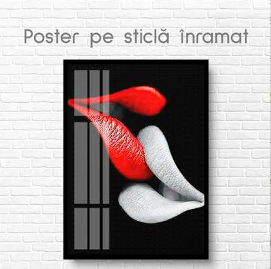 Постер - Красно белые губы, 60 x 90 см, Постер на Стекле в раме