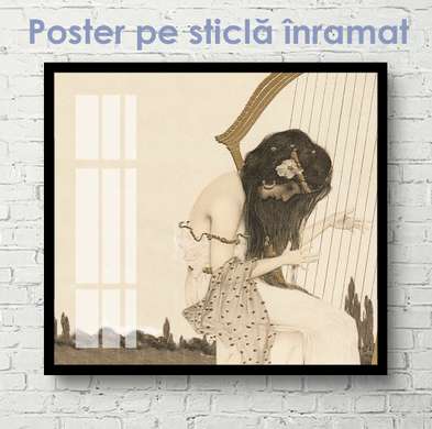 Poster - Girl playing the harp, 40 x 40 см, Canvas on frame