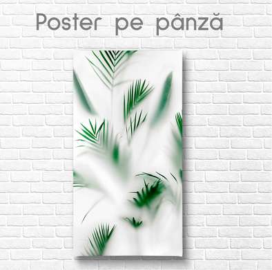 Poster - Frunze verzi de palmieri în ceață, 30 x 60 см, Panza pe cadru