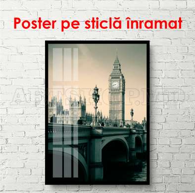 Постер - Черно белый Лондонский мост, 45 x 90 см, Постер в раме, Черно Белые
