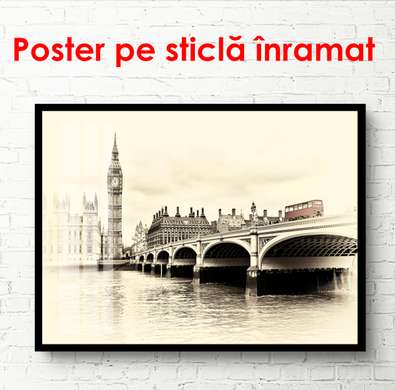 Постер - Фотография Лондонского моста, 90 x 45 см, 90 x 30 см, Постер на Стекле в раме, Винтаж