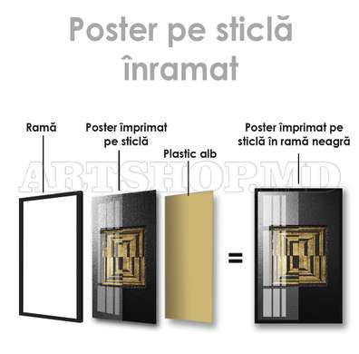 Poster - Abstract metalic cu detalii aurii, 60 x 90 см, Poster inramat pe sticla, Abstracție