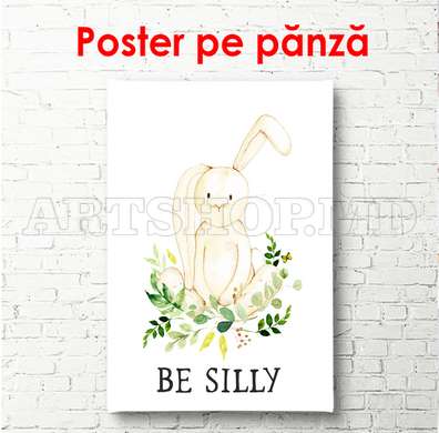 Постер - Зайчик на белом фоне, 60 x 90 см, Постер на Стекле в раме, Для Детей