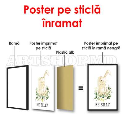Poster - Iepurașul pe un fundal alb, 60 x 90 см, Poster înrămat, Pentru Copii