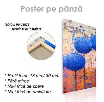 Poster - Flori albastre neobișnuite, 50 x 150 см, Poster inramat pe sticla