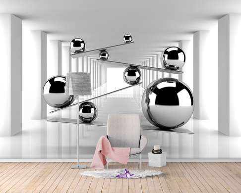 3D Wallpaper - Silver Balls in 3D space