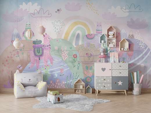 Wall Mural - Colorful Lamas in fairytale and rainbow