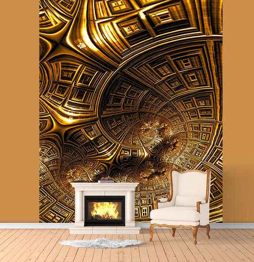 Wall Mural - Abstract golden pattern in the form of a spiral of buildings